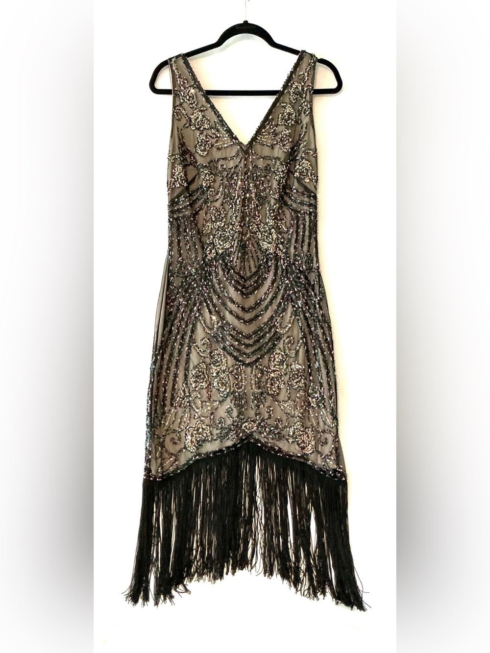 Babeyond Women SzLG Iridescent Embellished Flapper Dress Prom Fringe Beaded